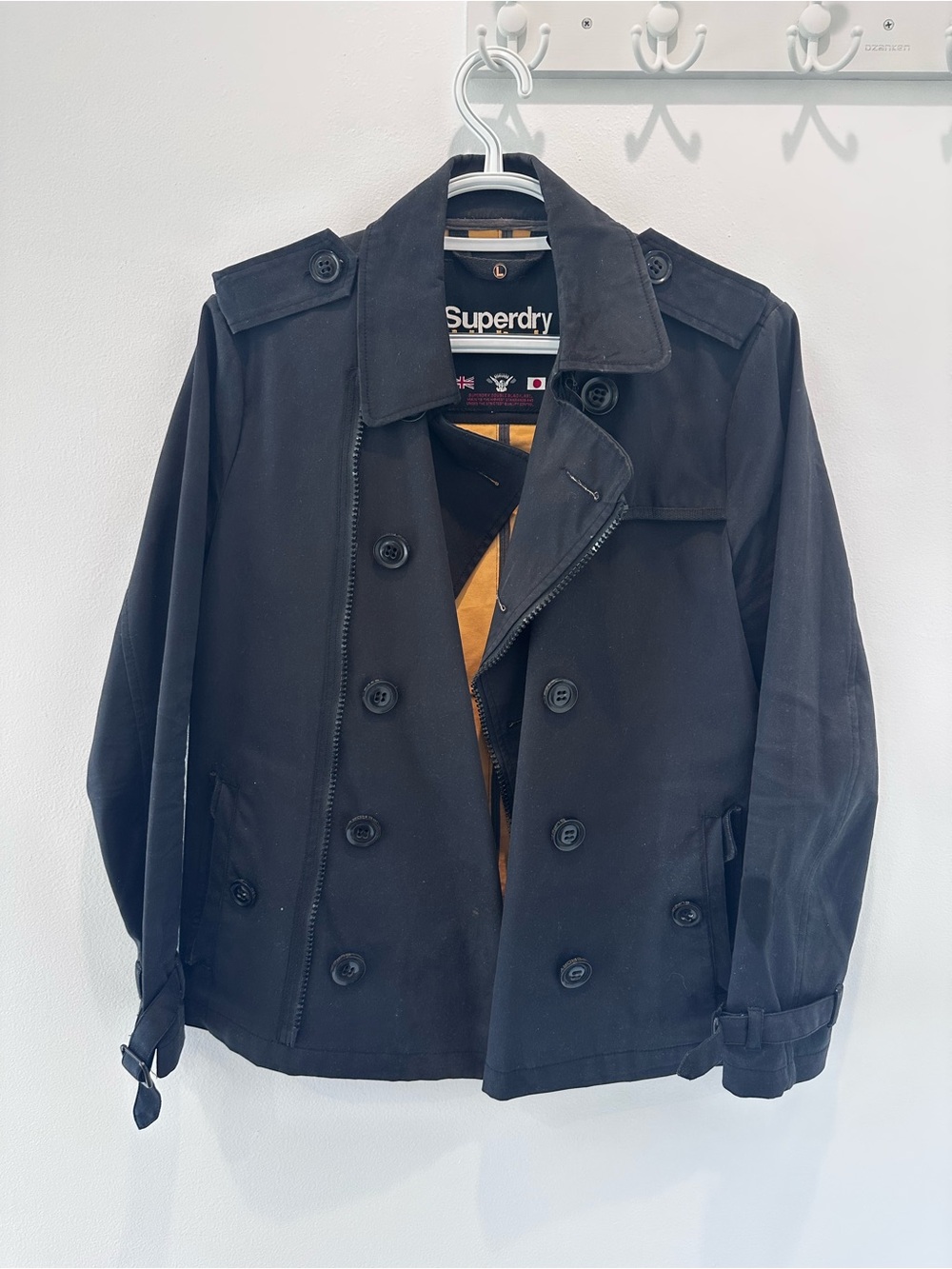 Superdry Black Double-Breasted Peacoat Jacket